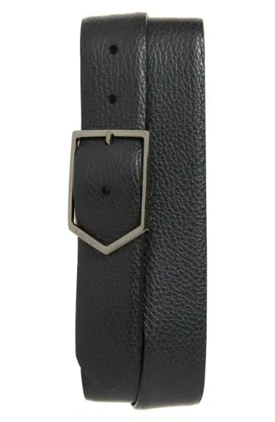 Canali Pebbled Calfskin Leather Belt In Black