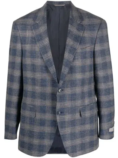 Canali Plaid-pattern Single-breasted Blazer In Blau