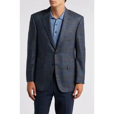 Canali Siena Regular Fit Shadow Check Slub Wool Blend Sport Coat In Blue