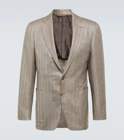 Canali Silk And Cashmere Blazer In Beige