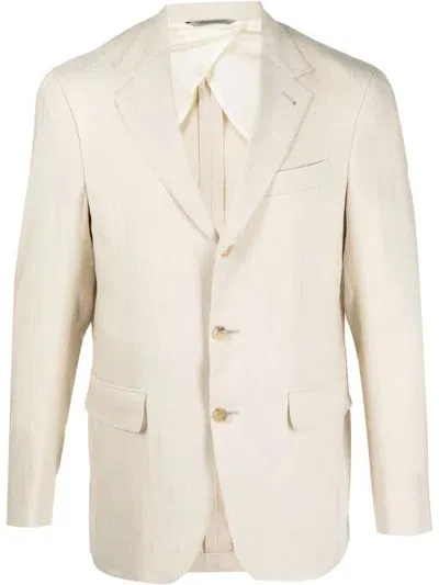 Canali Single-breasted Wool-linen Blazer In Nude