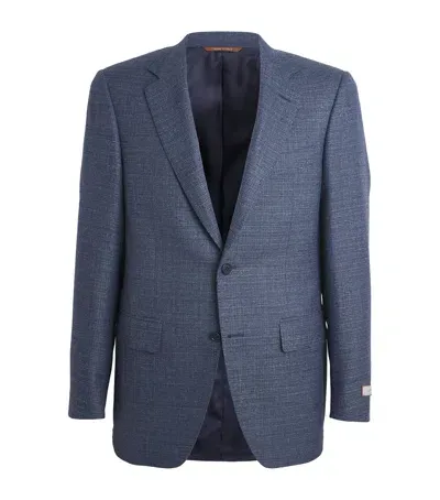 Canali Wool Hopsack Single-breasted Blazer In Blue