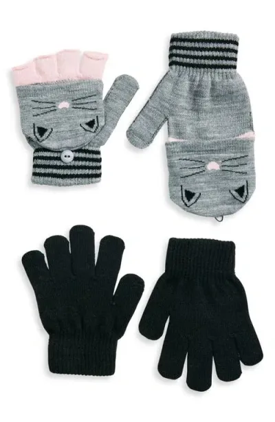 Capelli New York Kids' 2-pack Of Gloves & Flip Top Mittens In Grey Combo