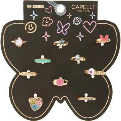 Capelli New York Kids' Assorted 10-pack Ring Set In Gold Multi