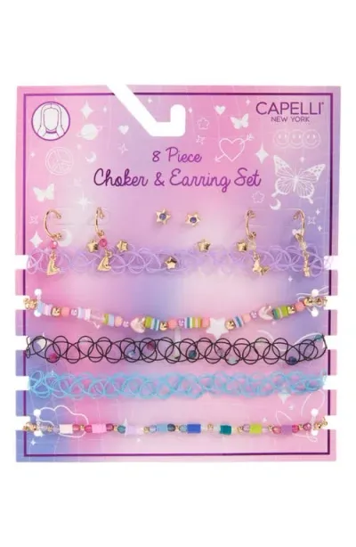 Capelli New York Kids' Assorted 8-piece Chokers & Earrings Set In Purple Multi