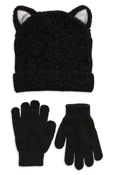 Capelli New York Kids' Cat Ear Beanie & Magic Gloves Set In Black