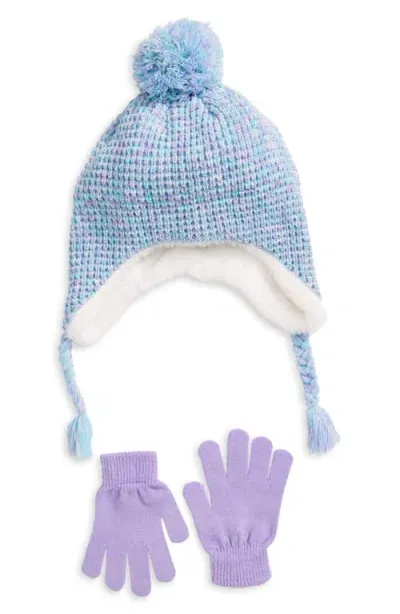 Capelli New York Kids' Magic Fleece Lined Pompom Cap & Gloves Set In Cool Combo