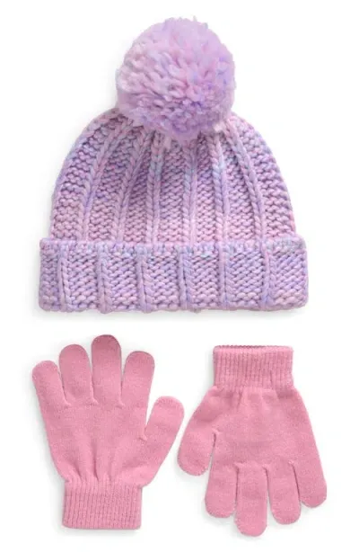 Capelli New York Kids' Pompom Beanie & Magic Gloves Set In Pink Combo