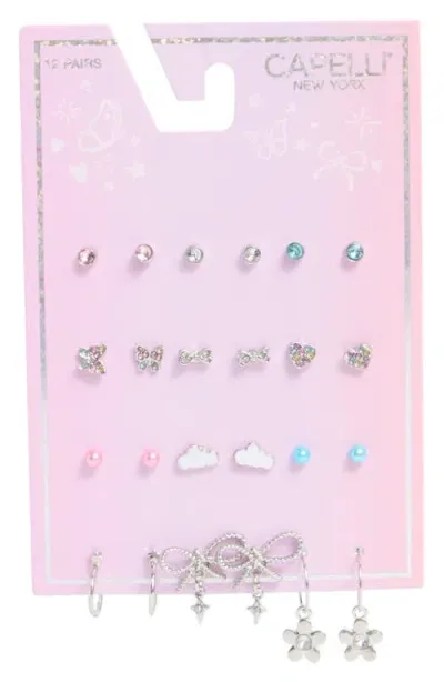 Capelli New York Kids' Set Of 12 Assorted Earrings In Rhodium