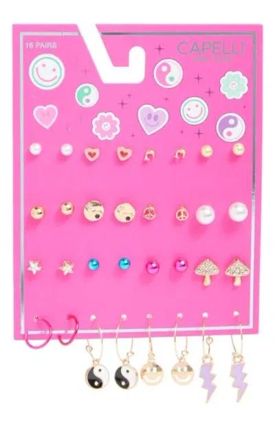 Capelli New York Kids' Set Of 16 Assorted Earrings In Multi