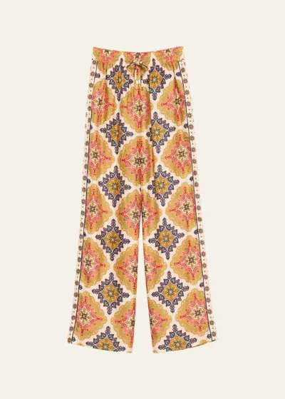 Cara Cara Amalfi Relaxed Silk Twill Pants In Mandala Navy