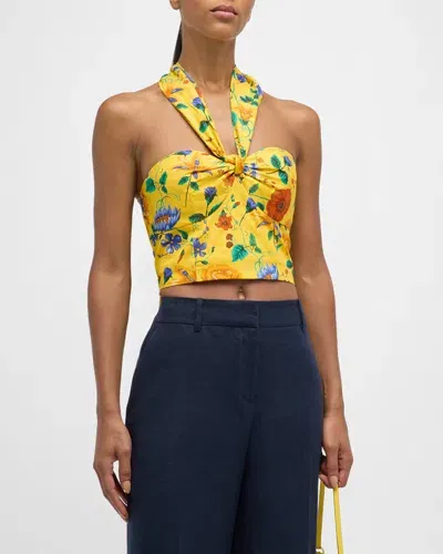 Cara Cara Piana Floral Cotton Poplin Halter Top In Flora Scarf Yellow