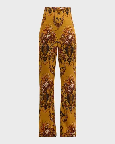 Cara Cara Pisa Printed Flare Pants In Dusty Gold Fleur