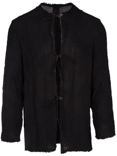 Caravana Fringed-hem Organic Cotton Shirt In Black