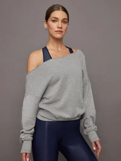 Carbon38 Off Shoulder Sweatshirt In French Terry In Heather Grey