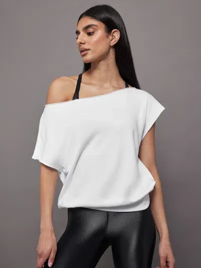 Carbon38 Short Sleeve Off Shoulder Sweatshirt In French Terry In White