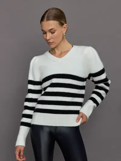 Carbon38 Striped Puff Sleeve Sweater In Cream,black