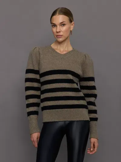 Carbon38 Striped Puff Sleeve Sweater In Stone,black