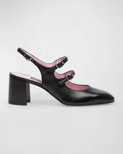 Carel Banana Leather Mary Jane Slingback Pumps In Black