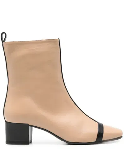 Carel Paris Beige And Black Leather Ankle Boot 40mm Heel In Brown