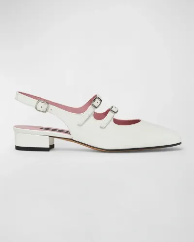 Carel Peche Patent Mary Jane Ballerina Flats In White