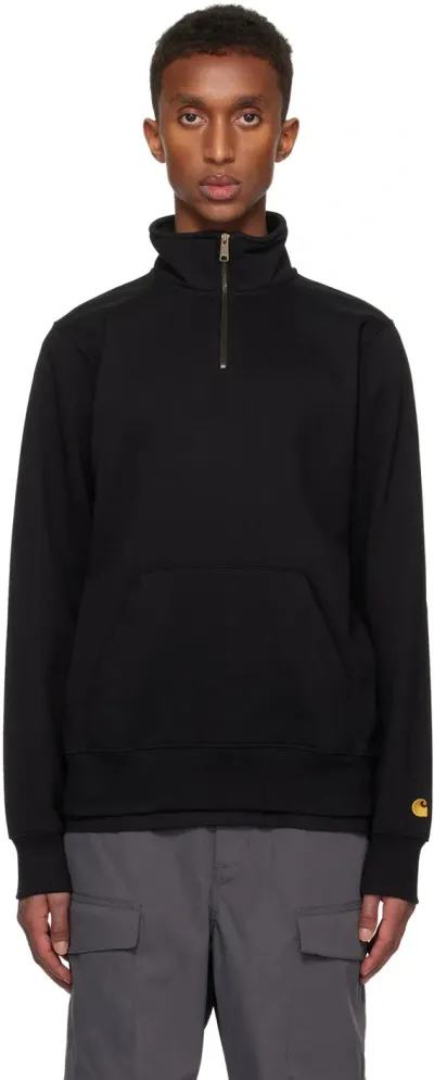 Carhartt Black Chase Neck Zip Sweatshirt In 00fxx Black / Gold