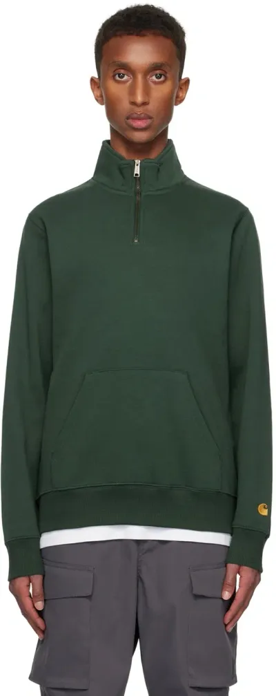 Carhartt Green Chase Neck Zip Sweatshirt In 2cxxx Sycamore Tree