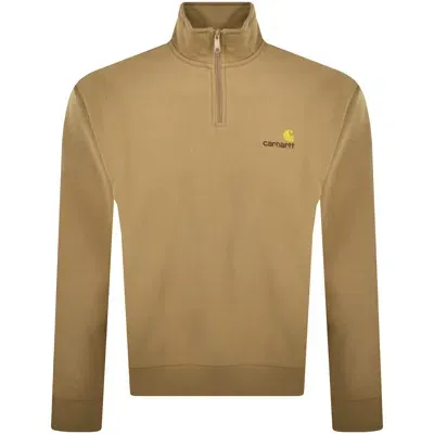 Carhartt Half Zip Script Logo Sweatshirt Brown