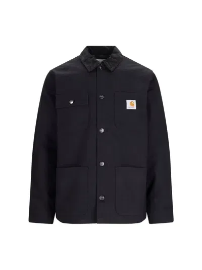 Carhartt Logo Button Jacket In Blackblackrigid