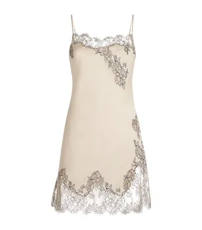 Carine Gilson Silk Lace-detail Slip Dress In Neutrals