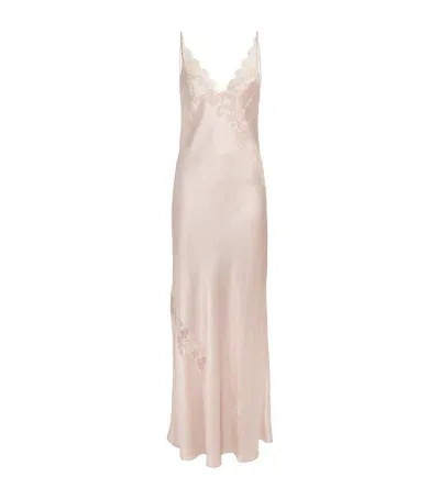 Carine Gilson Silk Lace-trim Nightdress In Pink