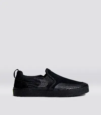 Cariuma Slip-on Pro All Black Suede And Canvas Ash Grey Logo Sneaker Men In All Black/ash Grey