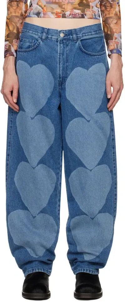 Carne Bollente Blue Heart Euphoria Jeans In Blue Denim