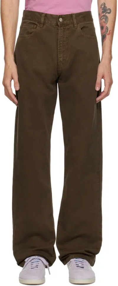 Carne Bollente Brown Embroidered Jeans In Brown Denim