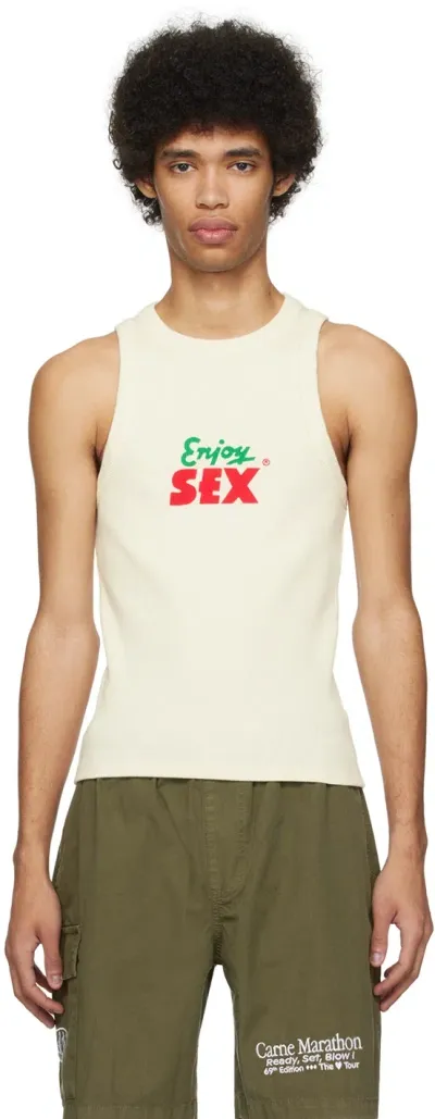 Carne Bollente Off-white 'enjoy!' Tank Top In Cream