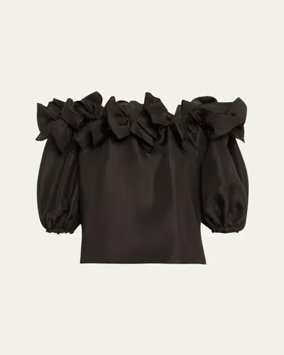 Carolina Herrera Bow Off-the-shoulder Puff-sleeve Top In Black