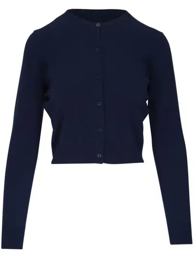 Carolina Herrera Cropped Knit Wool Cardigan In Blue