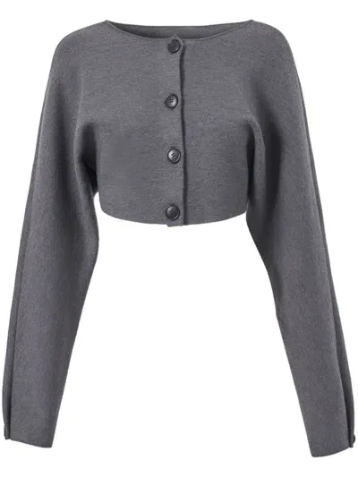 Carolina Herrera Cropped Merino Cardigan In Grey