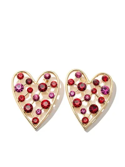 Carolina Herrera Crystal Heart Stud Earrings In Pink