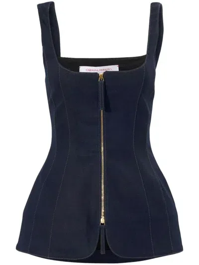 Carolina Herrera Denim Zip-up Top In Blue