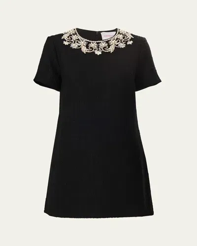 Carolina Herrera Embellished Short-sleeve Tweed Mini Dress In Black Multi