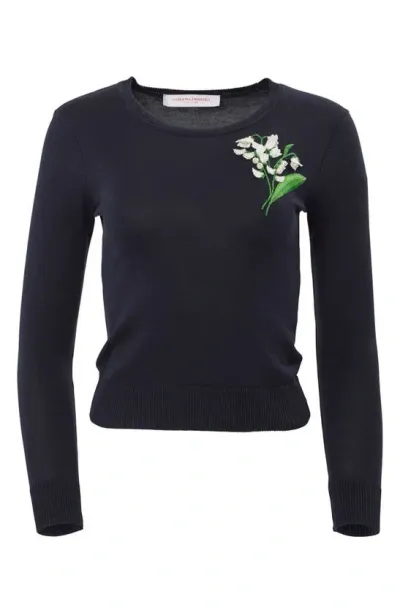 Carolina Herrera Floral-embroidered Fine-knit Jumper In Blue