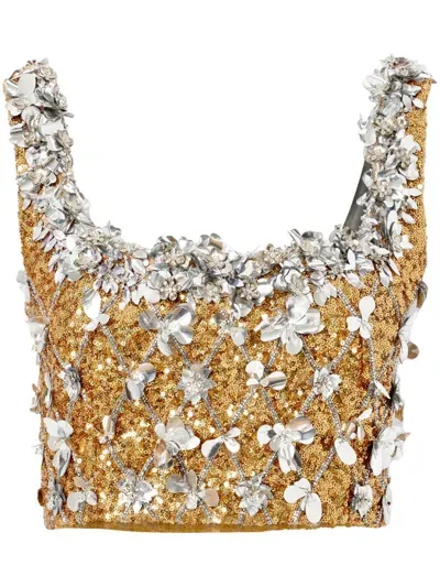 Carolina Herrera Embroidered Sequinned Top In Gold