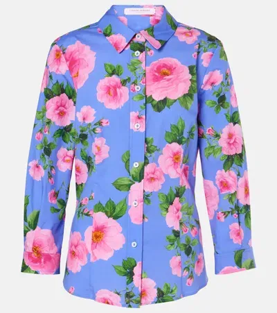 Carolina Herrera Floral Cotton-blend Shirt In Blue