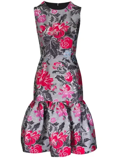 Carolina Herrera Floral Midi Dress In Gray