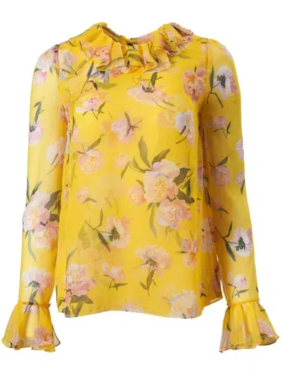 Carolina Herrera Floral-print Ruffled Blouse In Yellow