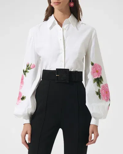 Carolina Herrera Puff-sleeve Cotton-blend Button-down Shirt In White