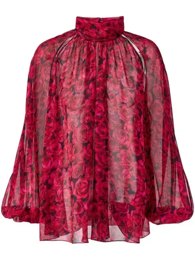 Carolina Herrera Georgette Blouse In Red