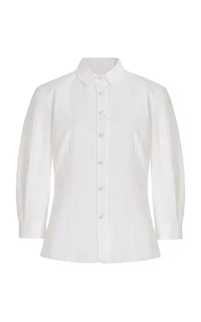 Carolina Herrera Icon Pearl-buttoned Cotton-blend Shirt In Ivory