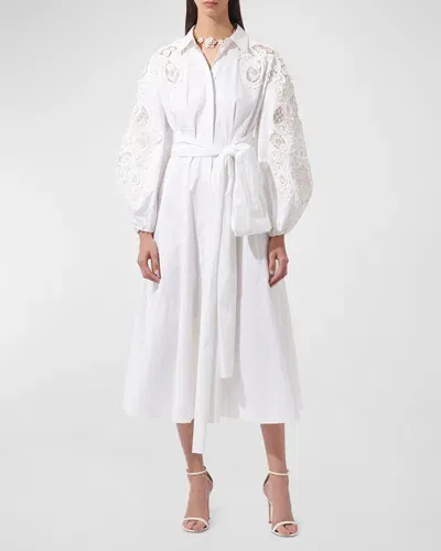 Carolina Herrera Lace Embroidered Balloon-sleeve Midi Shirtdress In White